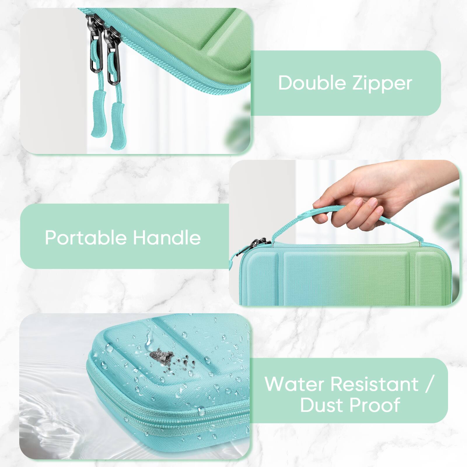 Double Zipper  
Portable Handle  
Water Resistant / Dust Proof