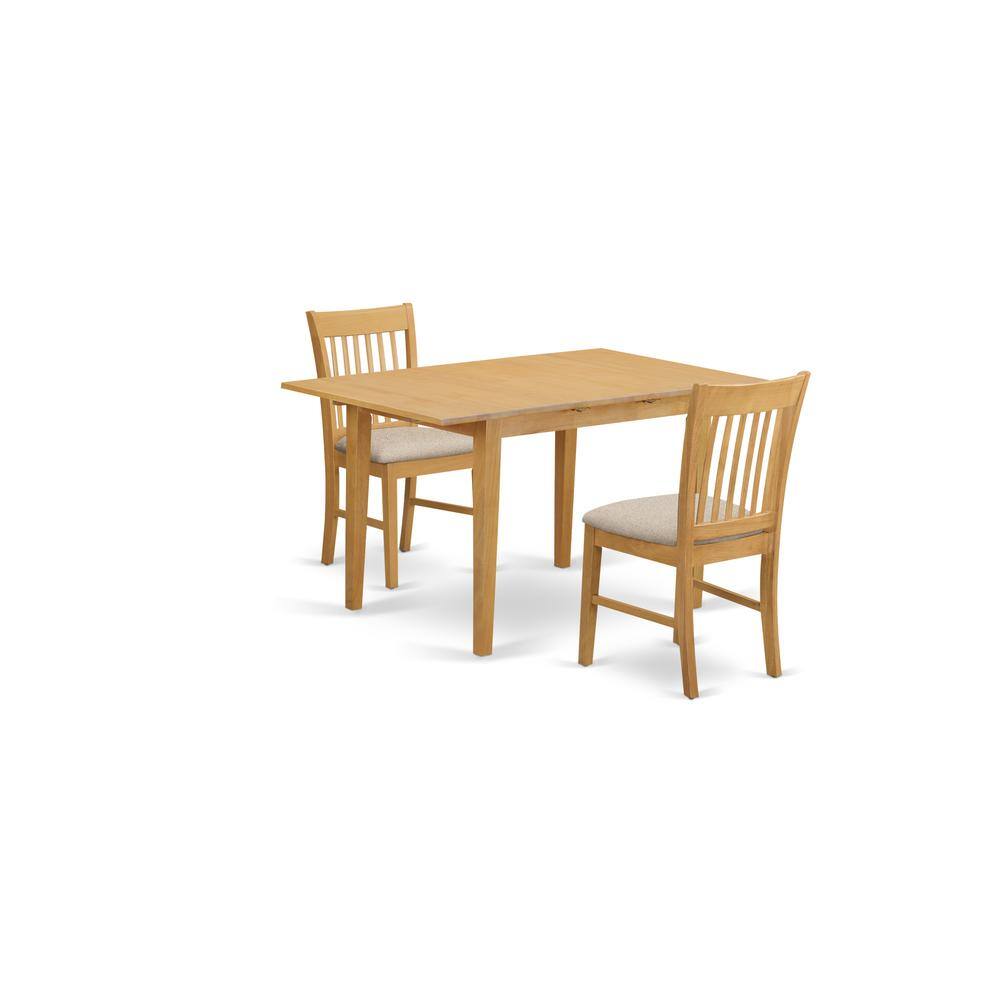 Back. East West Furniture - NOFK3-OAK-C 3 Pc Kitchen nook Dining set - small Kitchen Table and 2 Kitchen Dining Chairs - Oak.