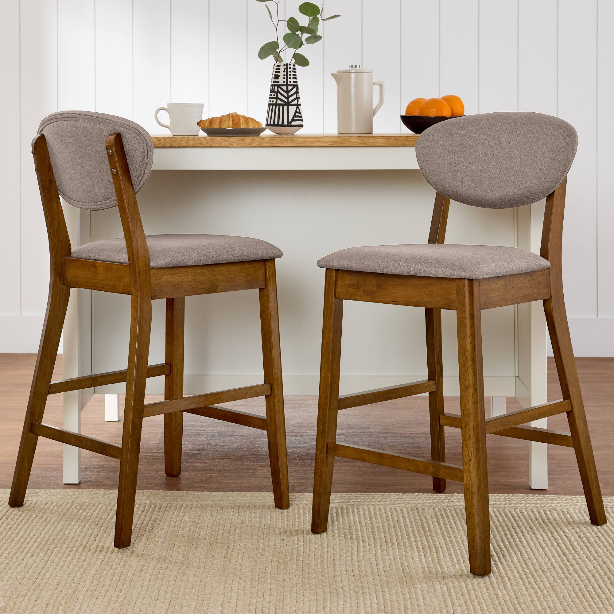Alt View 1. Best Choice Products - Best Choice Products 2-Piece Mid-Century Modern Wood and Upholstered Counter Height Bar Stool Set  Walnut/Gray - Walnut/Gray.