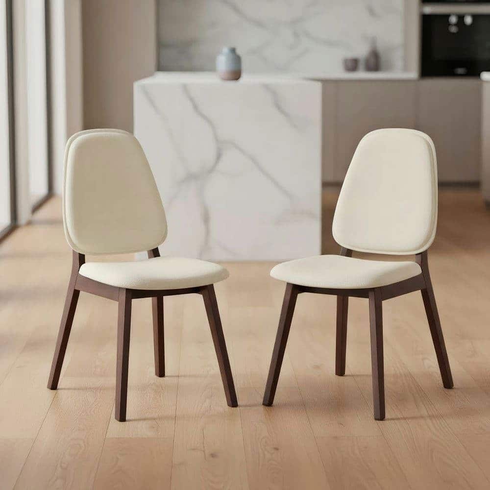 Kadyn - Set of 2 Mid-Century Modern Upholstered Wooden Armless Side Chairs, Brown and - Beige