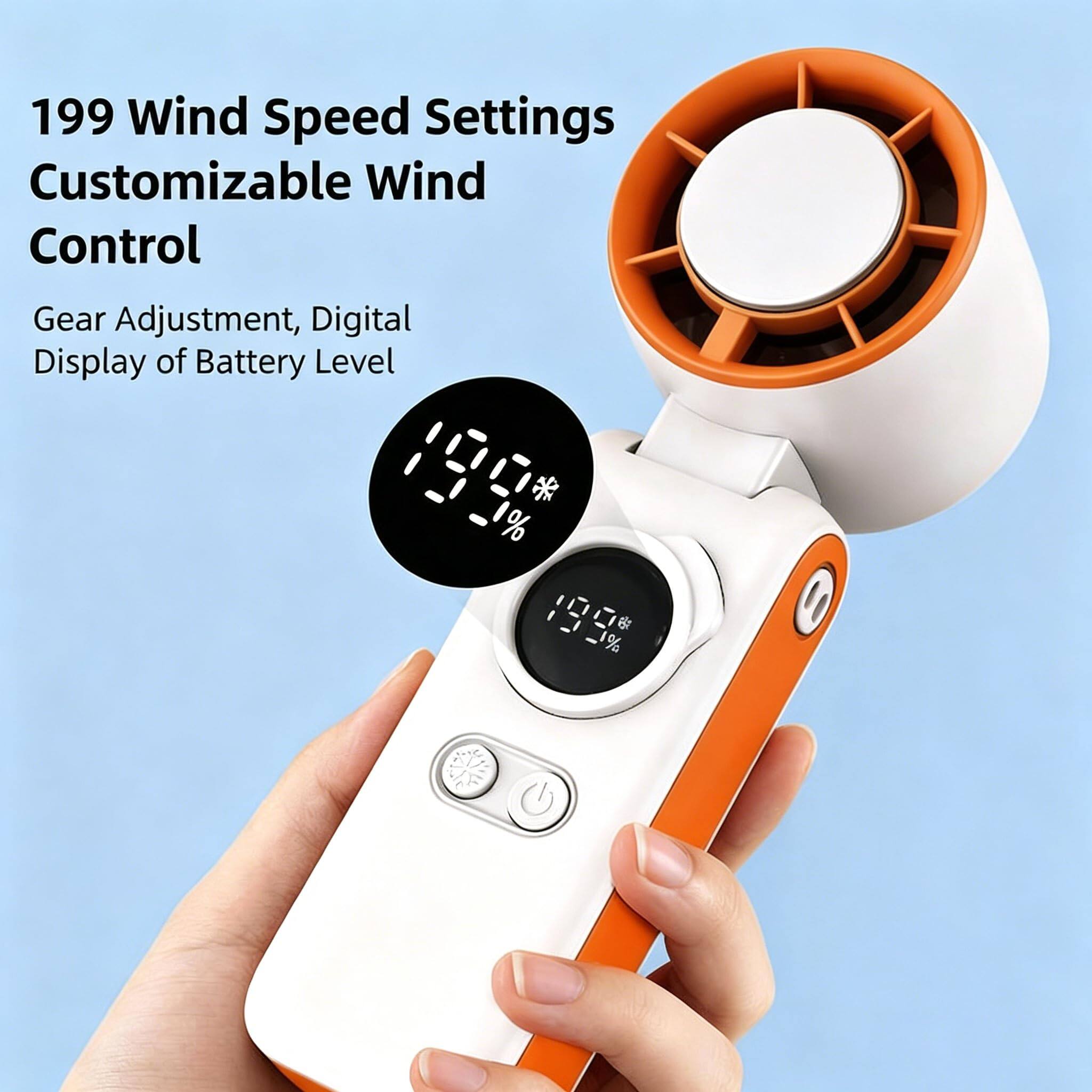 199 Wind Speed Settings Customizable Wind Control Gear Adjustment, Digital Display of Battery Level * % 199% 19 1%