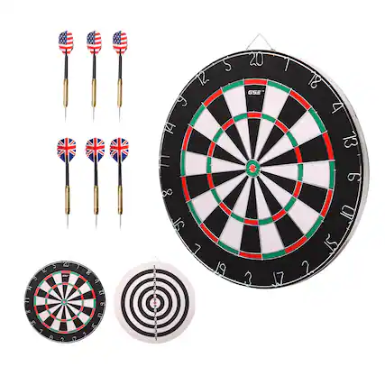 Front. GSE Games & Sports Expert - 18"x1" 2-in-1 Flocking Dartboard Game Set with six 17G Steel Tip Darts. Bullseye and Dart Board Games Set - multicolor.
