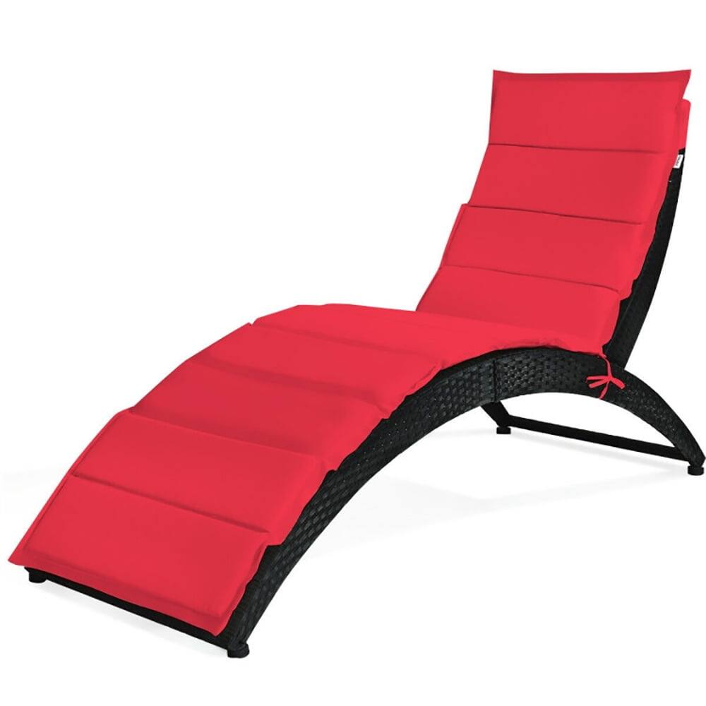 Left. Kadyn - Outdoor Chaise Lounge Chair, Patio Rattan Lounge Chair Back Adjustable Chaise Recliner - Red.