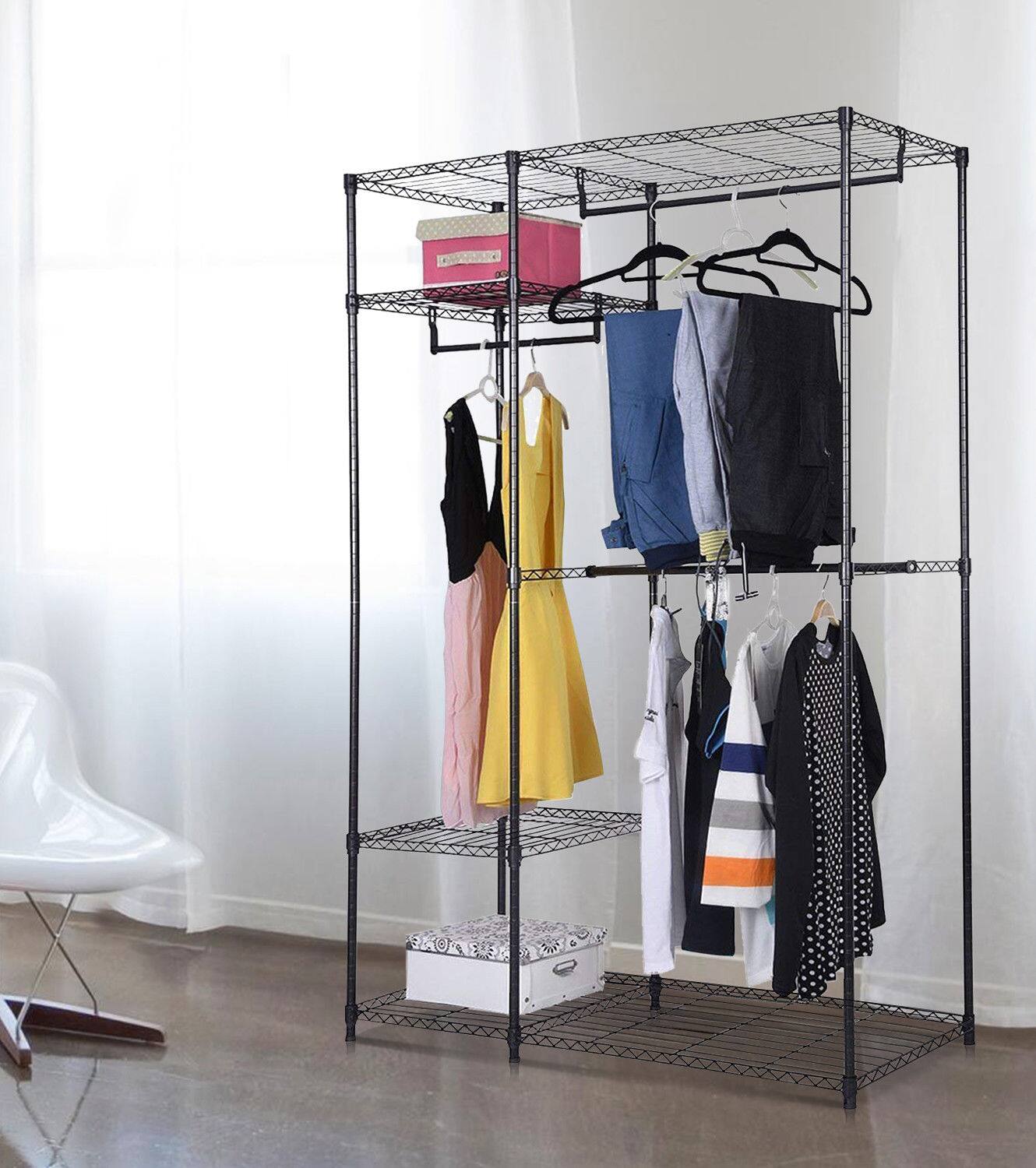 Alt View 2. Costway - Costway 48"x18"x71" Closet Organizer Garment Rack Portable Clothes Hanger Home Shelf - Black.