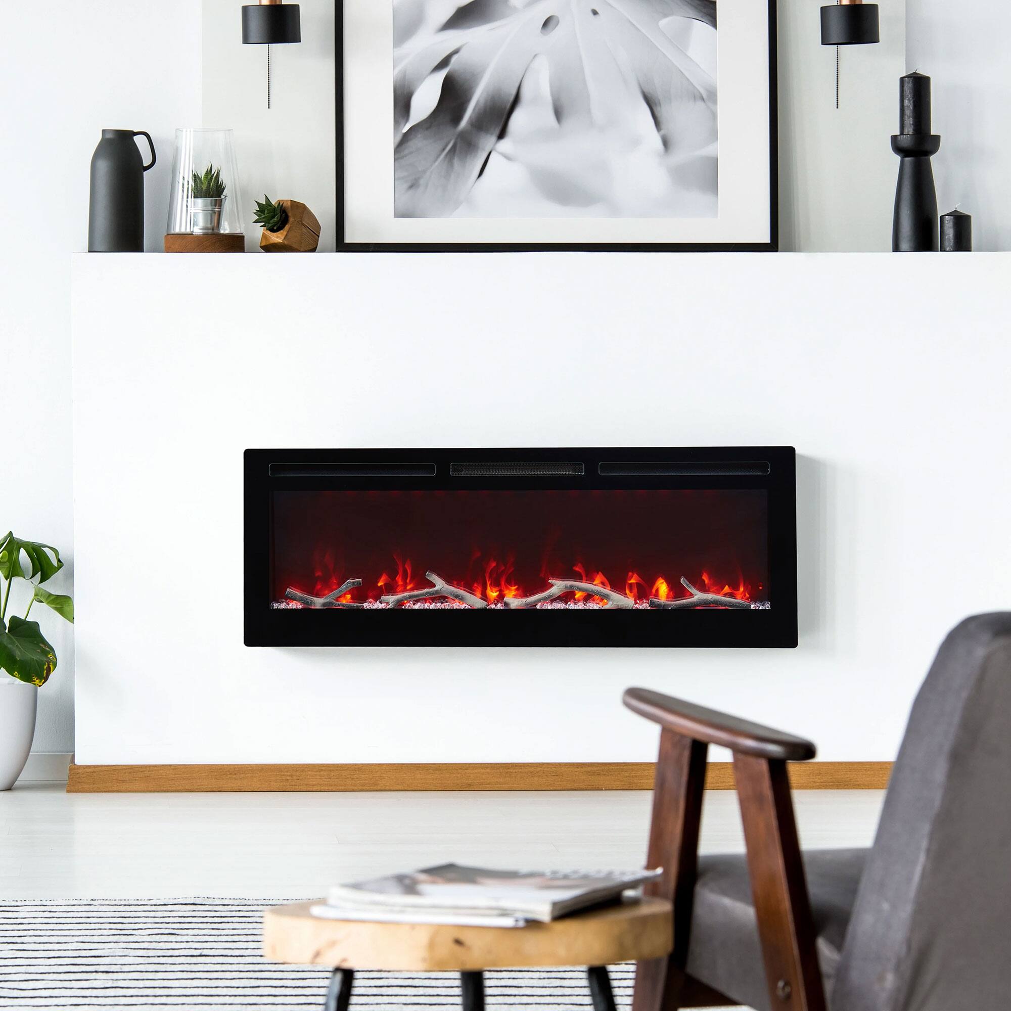 Alt View 3. Edyo Living - Edyo Living Wall Mount or Recessed Electric Fireplace with Touch Screen, 50 Inch - Black.