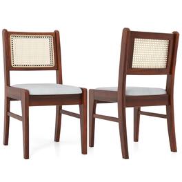 Gymax - 2PCS Rattan Dining Chairs Upholstered Kitchen Chairs w/ Rubber Wood Frame - Brown, Natural