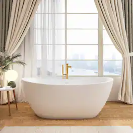 Loheer - Solid Surface Freestanding Bathtub, Soaking Tub with Center Drain, 65 in - Matte White