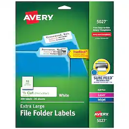 Avery - TrueBlock Laser/Inkjet Extra Large File Folder Labels, 15/16" x 3-7/16", 450 Labels/Pack - White