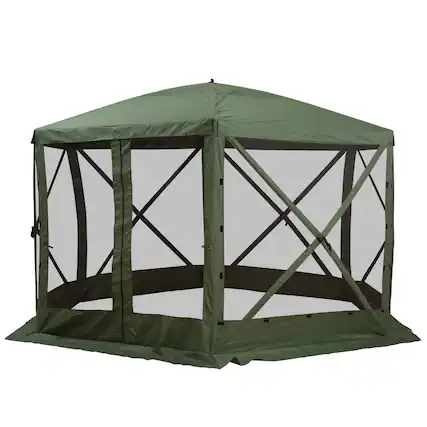 Front. Outsunny - Hexagon Screen House, Pop Up Tent Portable Gazebo Canopy Shelter with Mesh Netting Walls, 12' x 12' - Green.