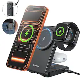 Esoulk - 3-In-1 Foldable Magsafe Compatible Magnetic Wireless Charger for iPhone 17 Pro Max, Apple Watch & Airpods - Black