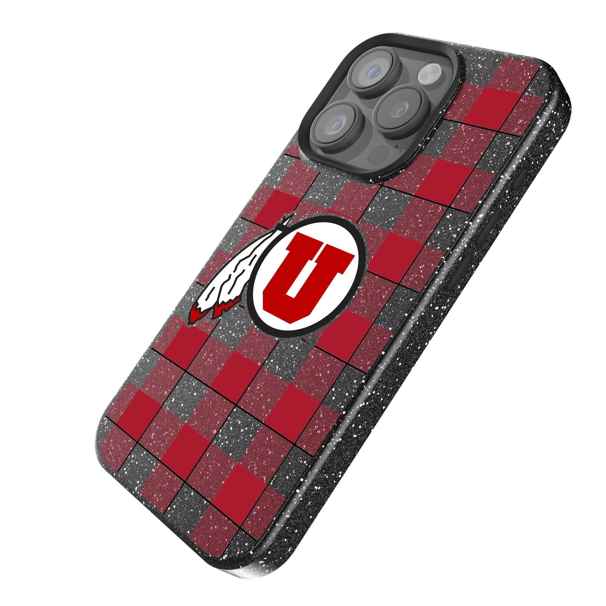 Alt View 1. Keyscaper - Utah Utes Plaid Bling iPhone Case - 15 - Black.
