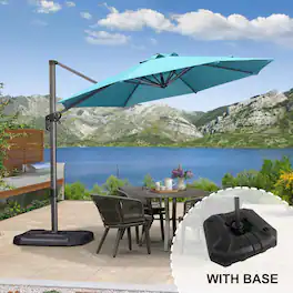 PURPLE LEAF - 10 ft. Octagon Aluminum Outdoor Patio Cantilever Umbrella Offset 360° Rotation Umbrella with Base - Turquoise Blue