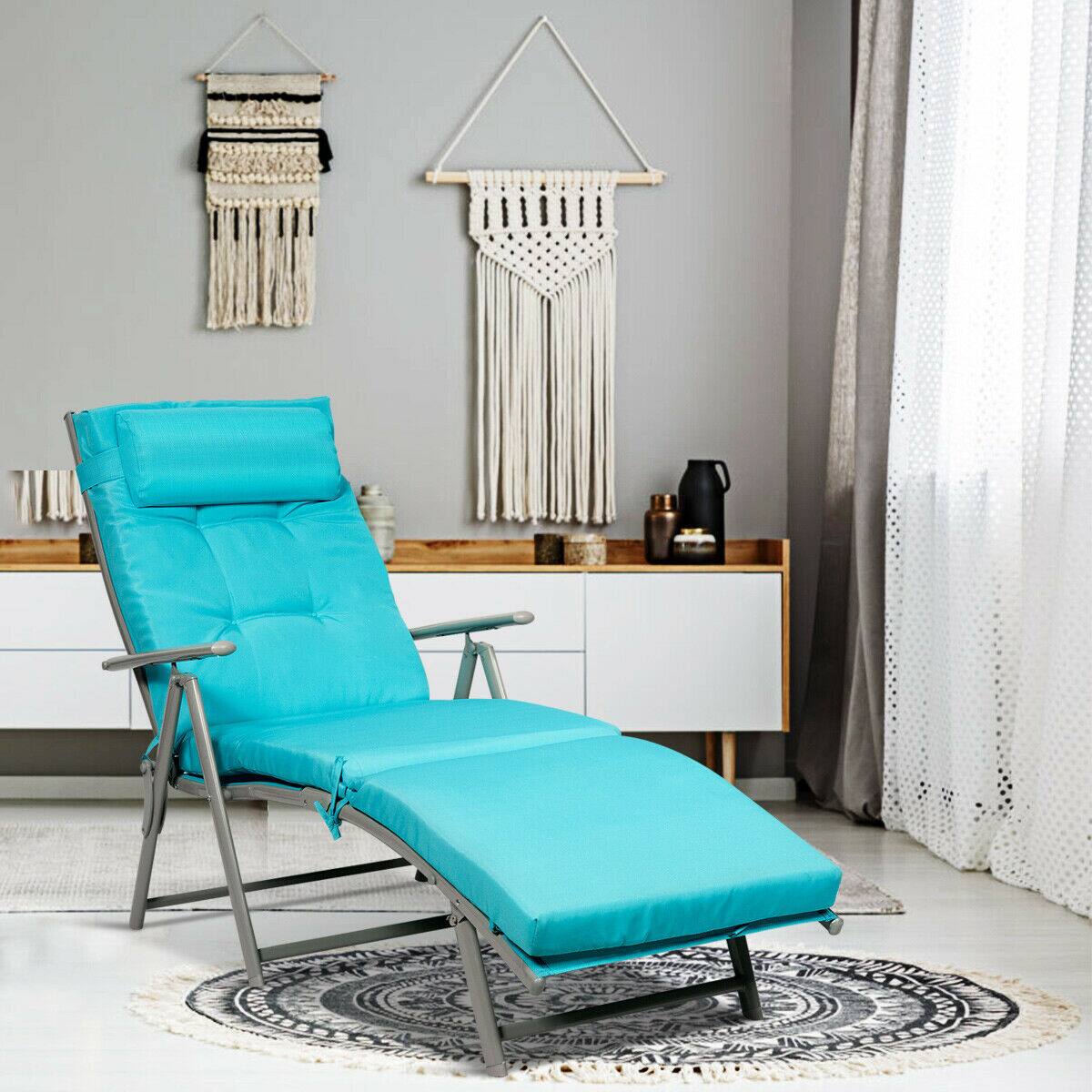 Alt View 1. Costway - Costway Outdoor Folding Chaise Lounge Chair w/Cushion - Turquoise.