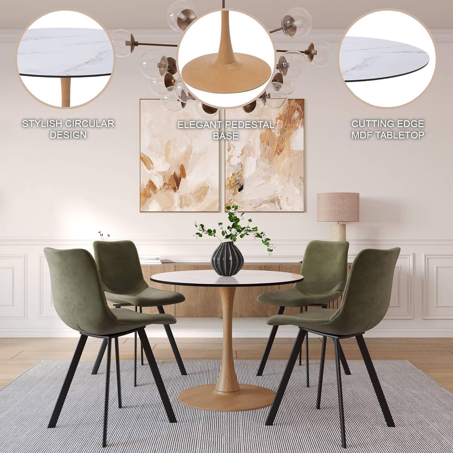 STYLISH CIRCULAR DESIGN  
ELEGANT PEDESTAL BASE  
CUTTING EDGE MDF TABLETOP