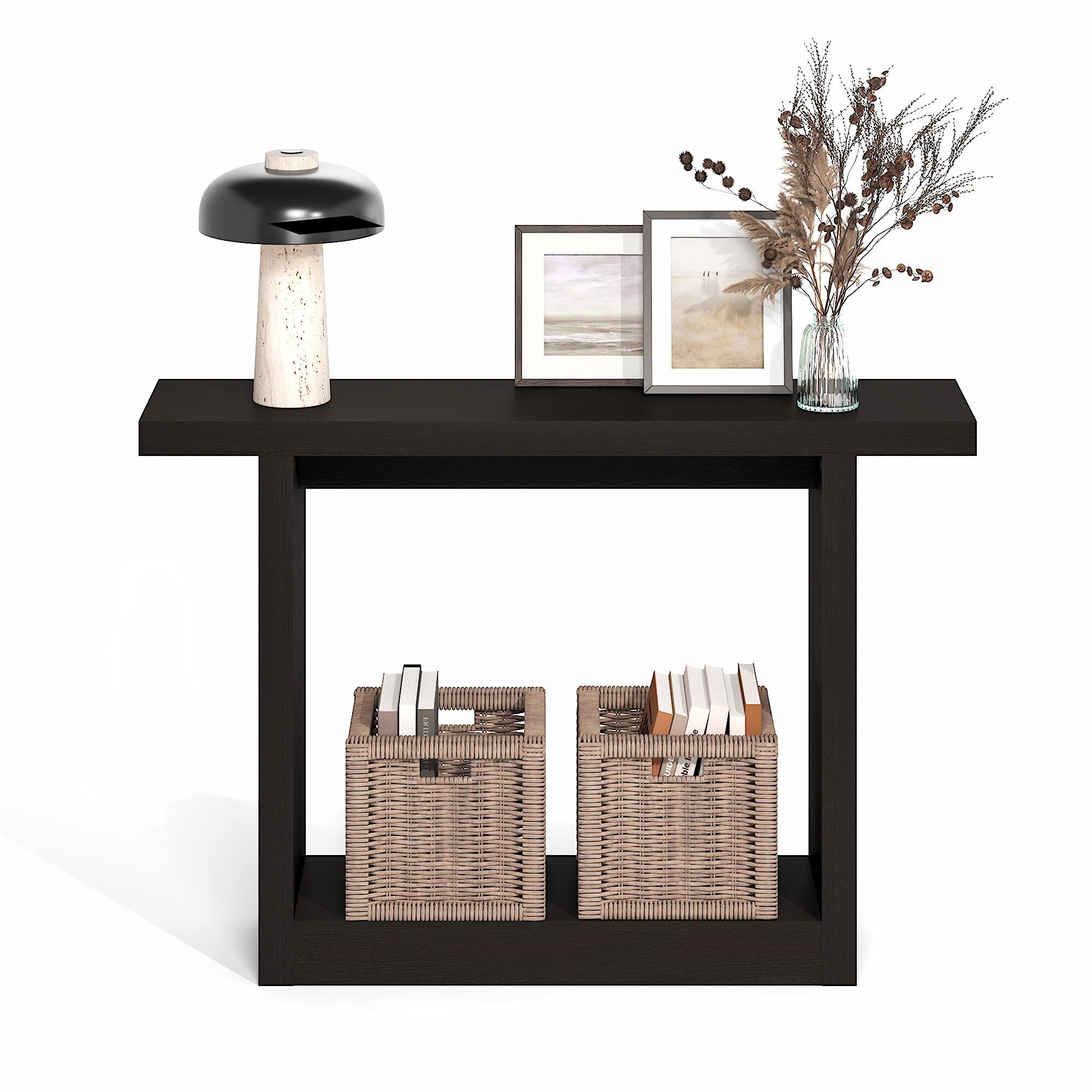 Alt View 3. Furinno - ARA Entryway Table 47-Inch, Narrow Farmhouse Console Table, Sofa Table, Couch Table Behind Sofa, Entryway Table - Black Dark Oak.