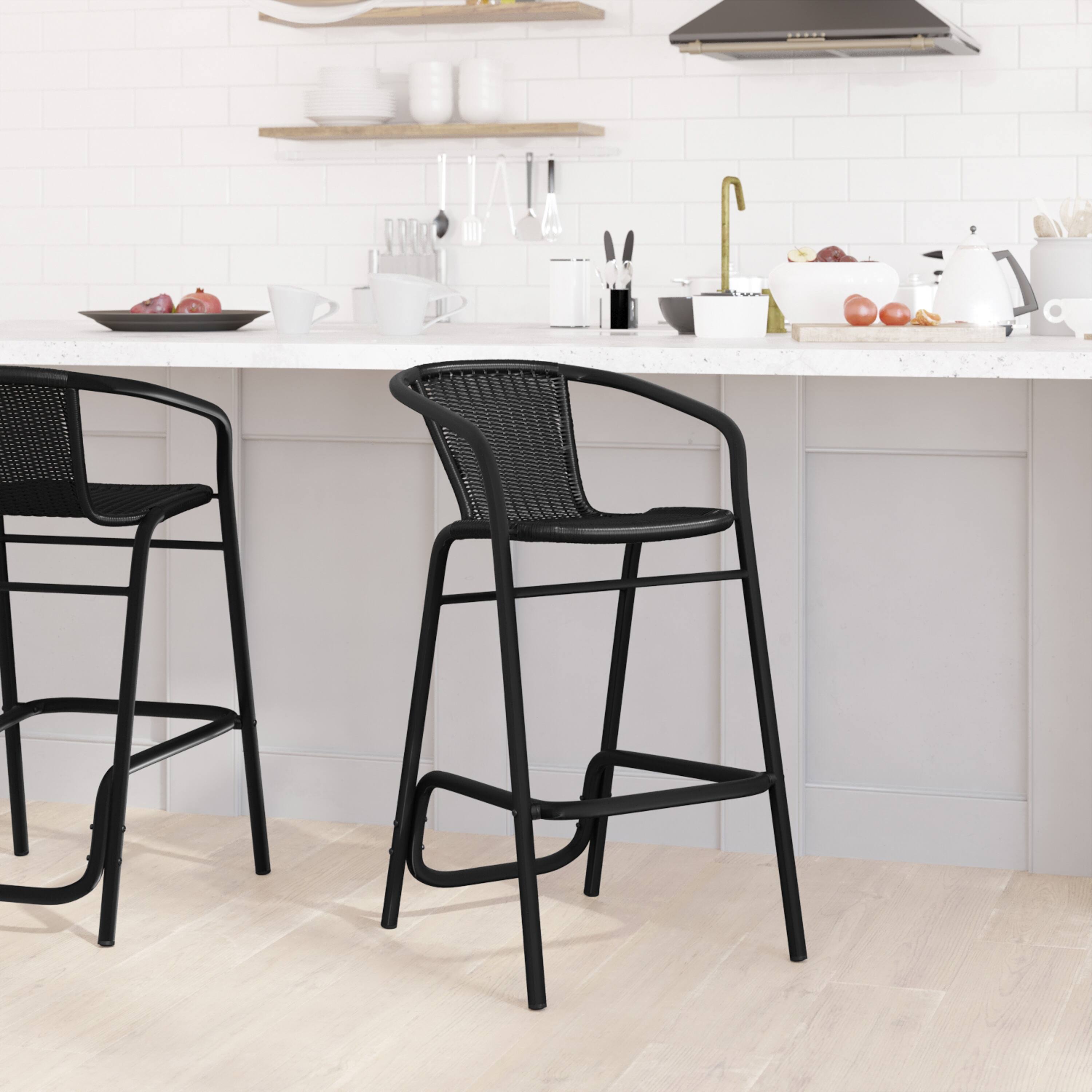 Alt View 3. Emma + Oliver - Rhea Indoor/Outdoor Restaurant Style Rattan Barstool - Medium Brown.