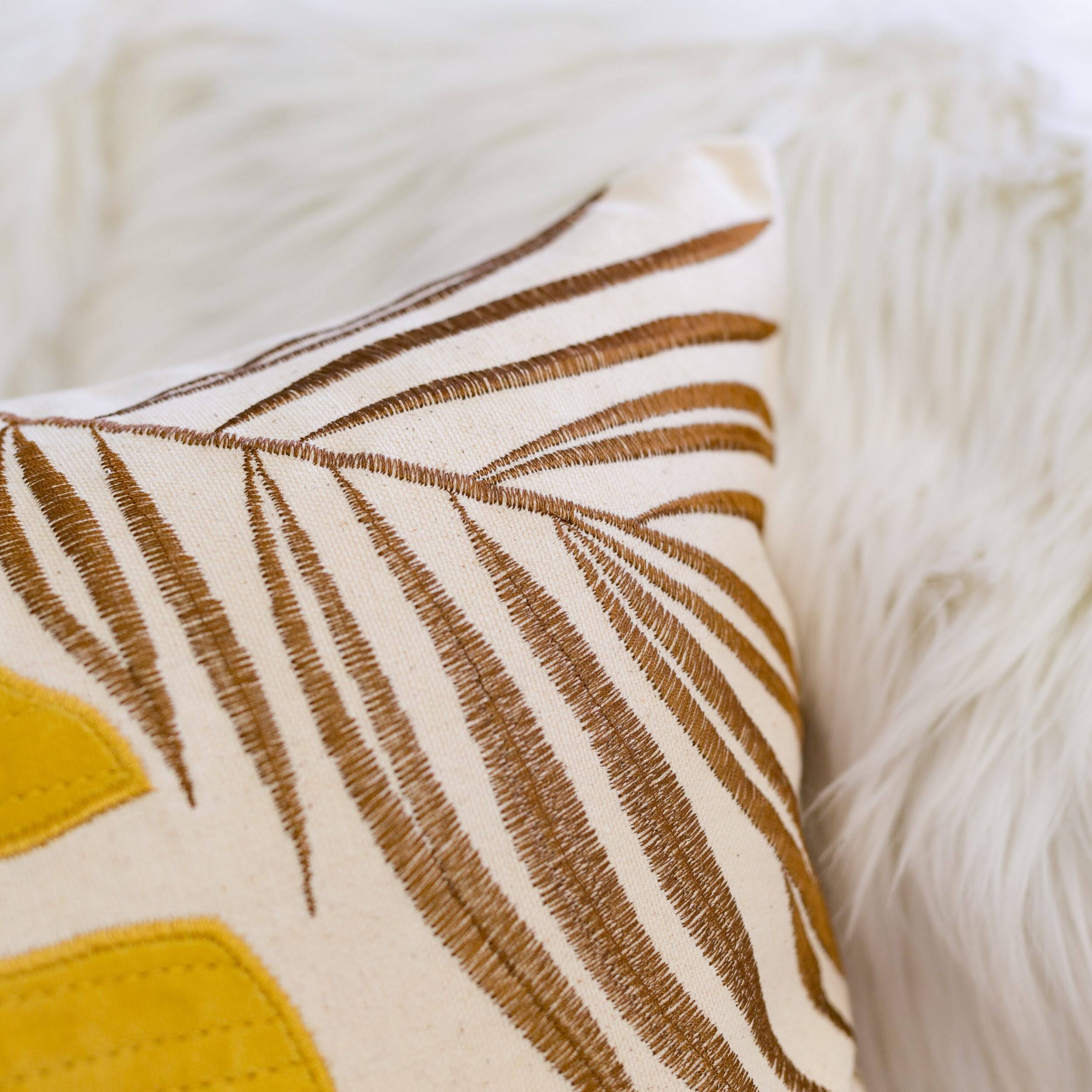 Left. LuXeo - Cotton Reversible Throw Pillow, Size: 20"x20" - MUSTARD.
