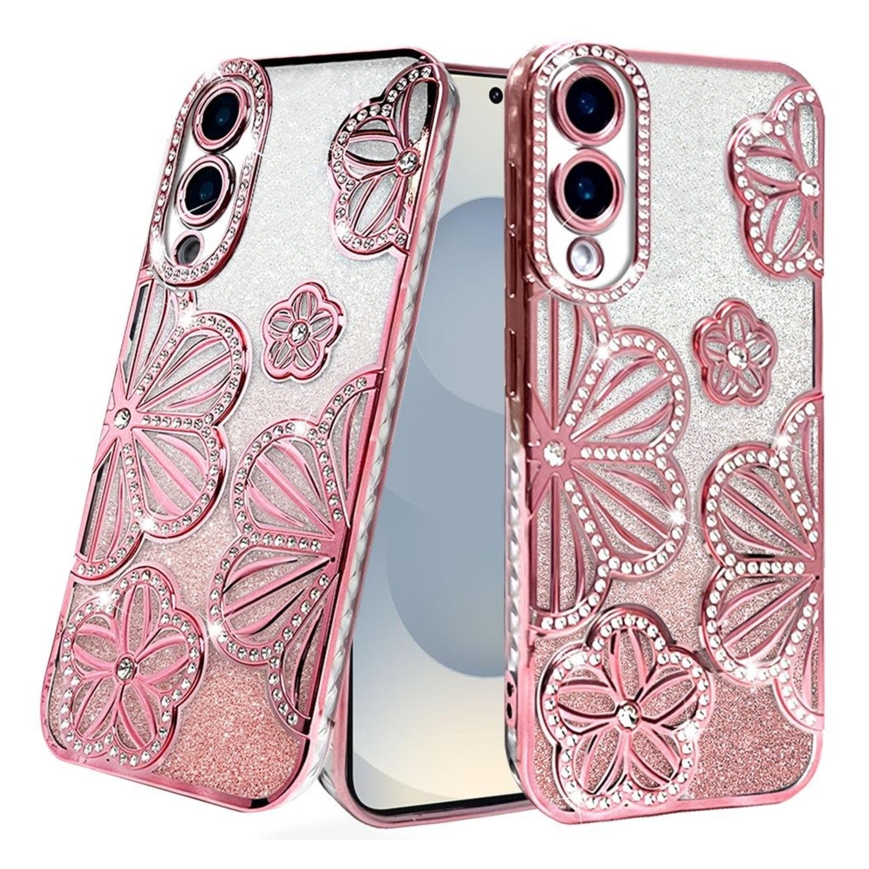Kitcheniva - Floral 3D Glitter Phone Cover With Tempered Glass For Samsung Galaxy S25 Edge - Rose Gold price history on PriceWatchPro