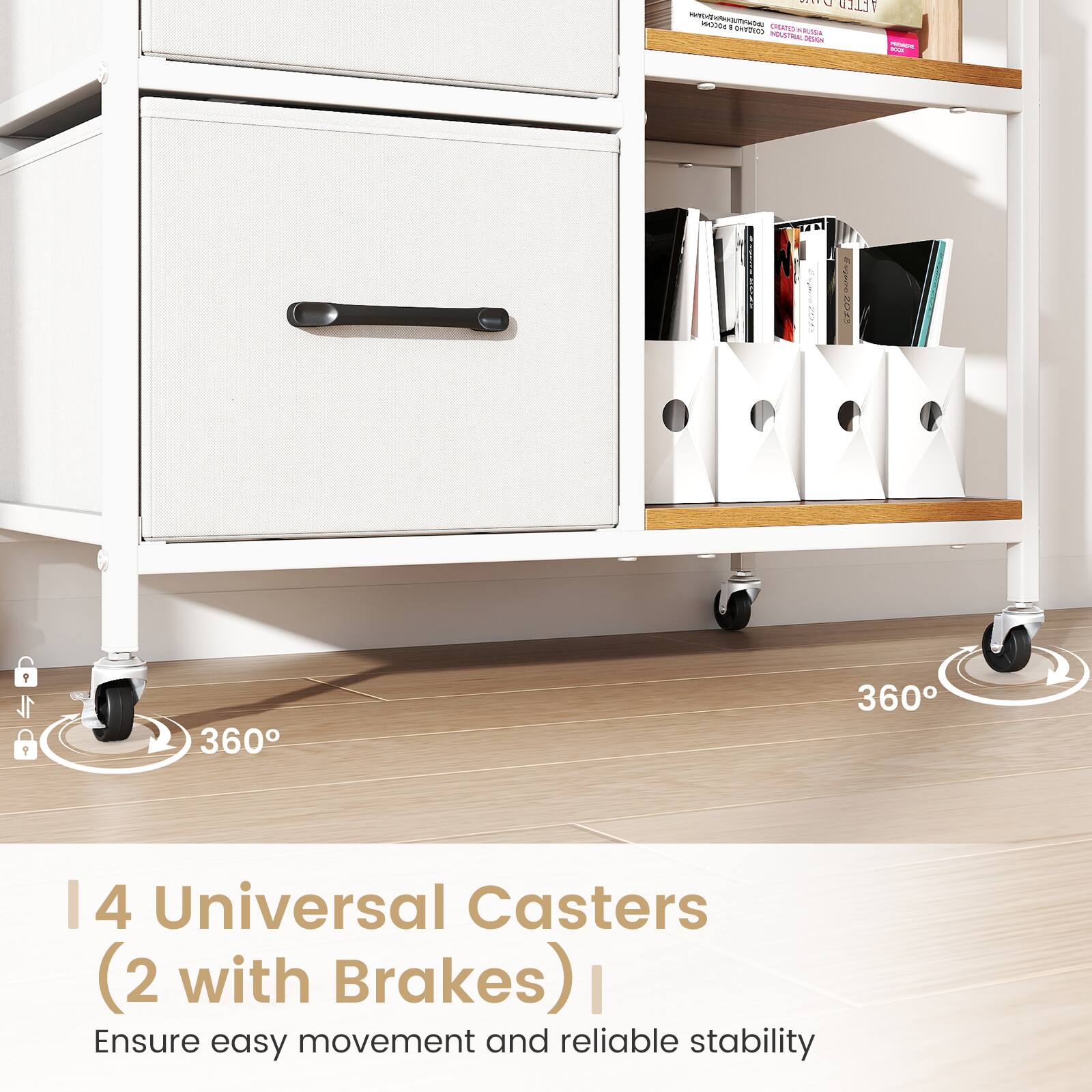 4 Universal Casters (2 with Brakes)  
Ensure easy movement and reliable stability