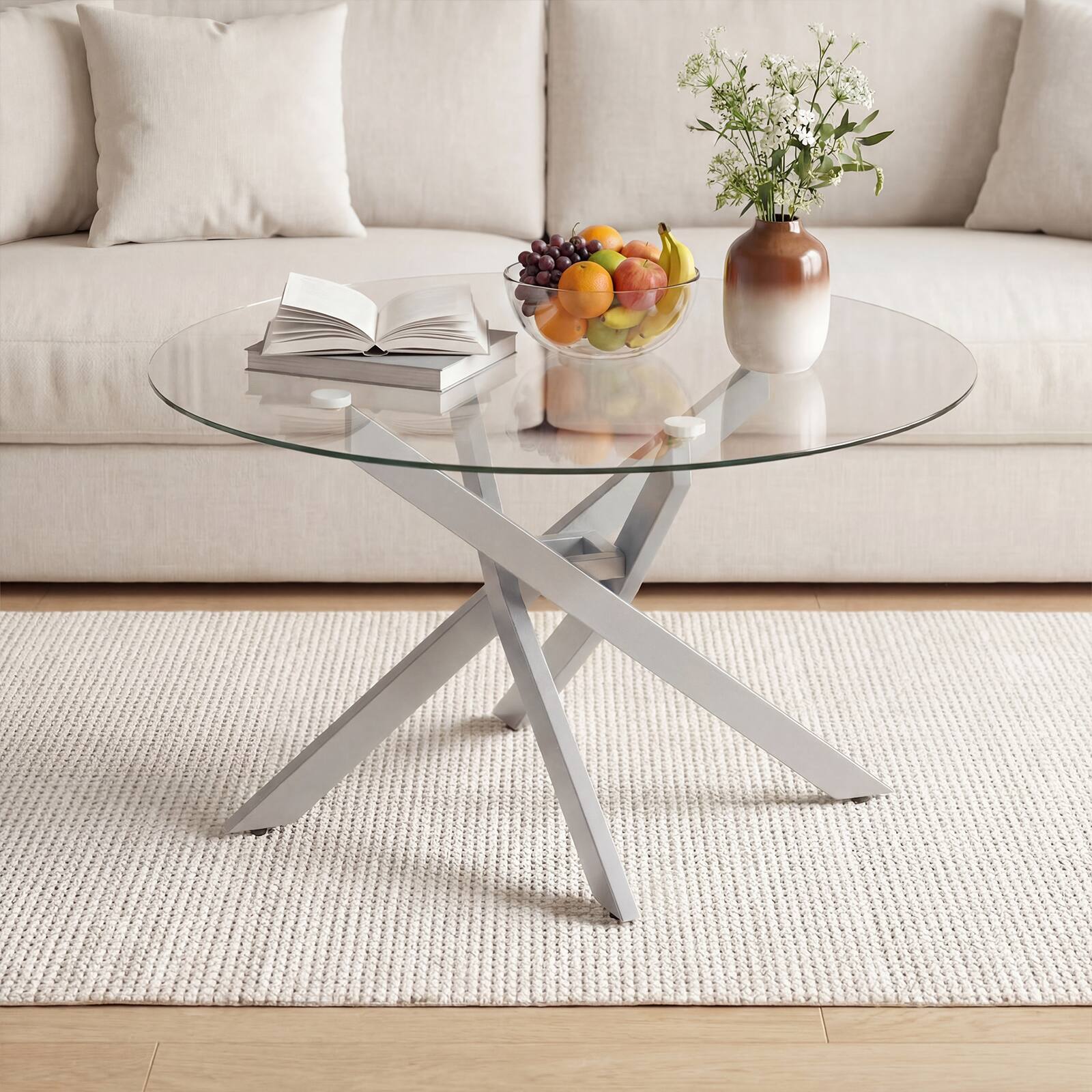 Alt View 4. Costway - Costway 31.5" Glass Coffee Table with Tempered Glass Top & Geometric Sliver Metal Frame - Transparent & Sliver.