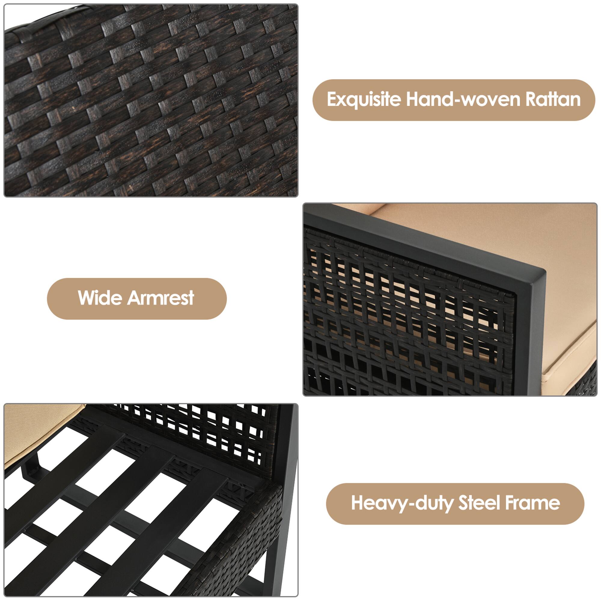 Exquisite Hand-woven Rattan  
Wide Armrest  
Heavy-duty Steel Frame