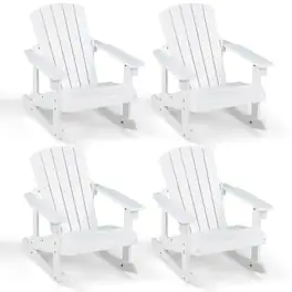 Gymax - 4PCS Kid Adirondack Rocking Chair Outdoor Solid Wood Slatted seat Backrest - White
