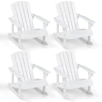Front. Gymax - Gymax 4PCS Kid Adirondack Rocking Chair Outdoor Solid Wood Slatted seat Backrest White - White.