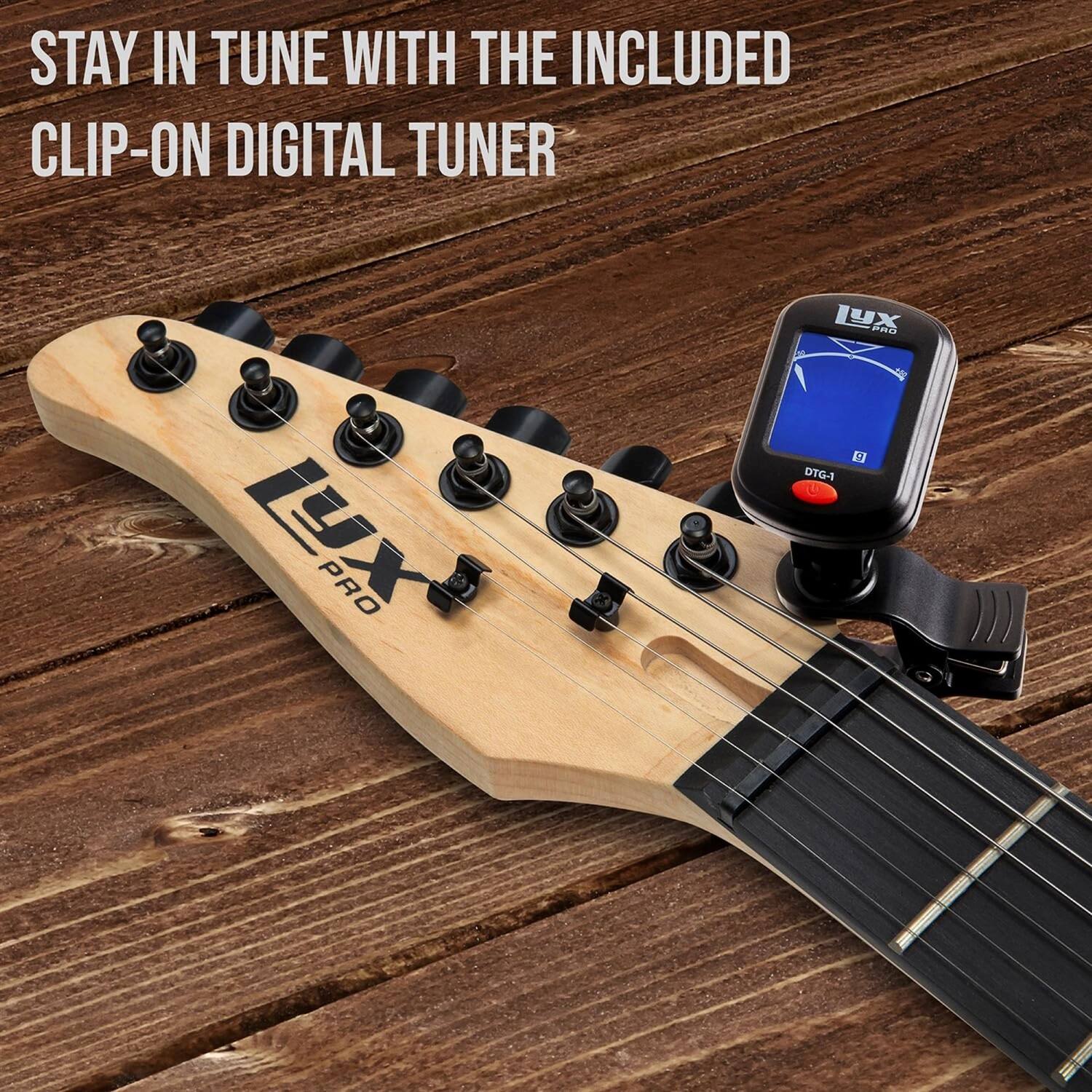STAY IN TUNE WITH THE INCLUDED CLIP-ON DIGITAL TUNER

LUX PRO LX120 DTG-1