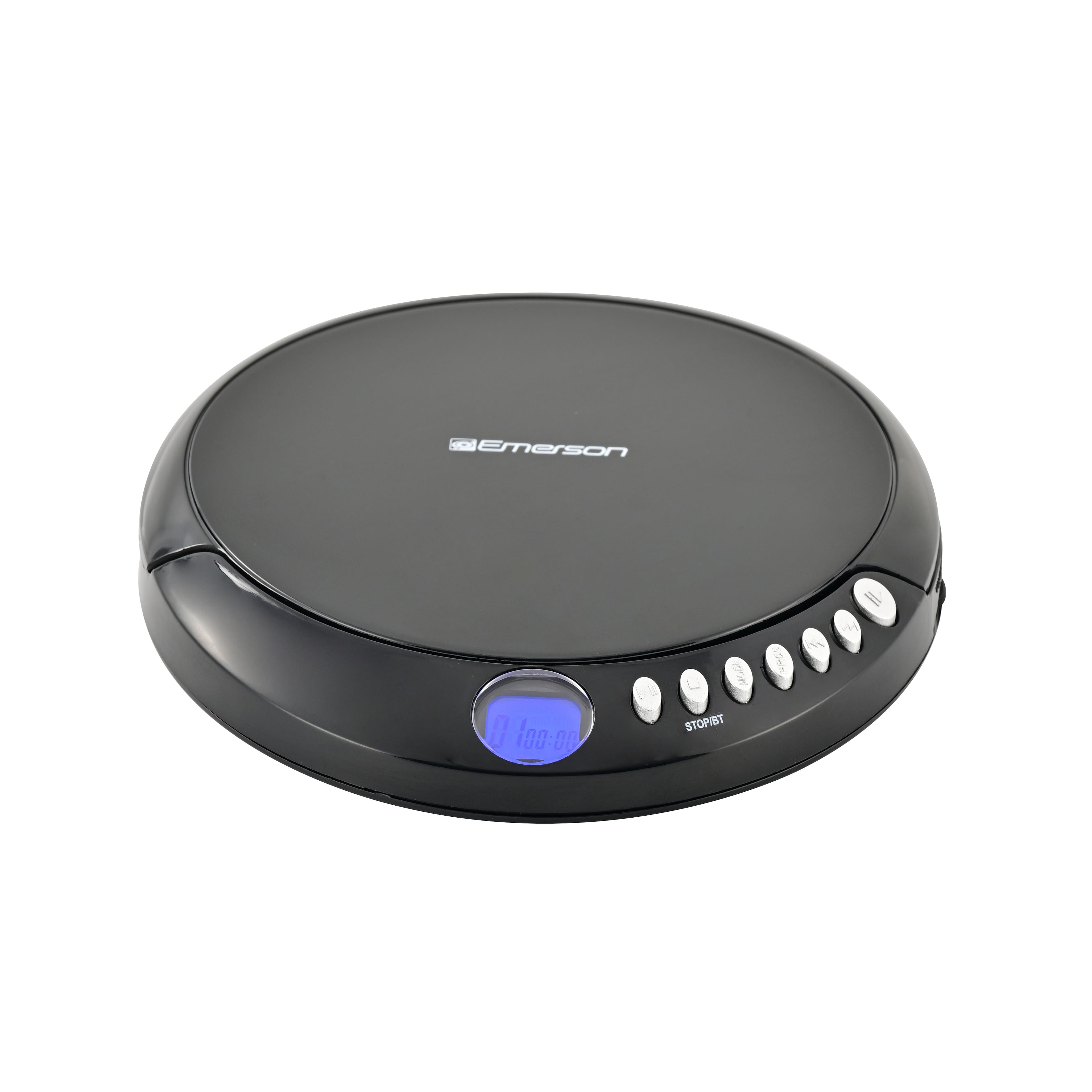 Emerson - Portable CD Player with FM Radio, Bluetooth 5.3 AudioStream, Anti-Shock, 20-Track Memory, LCD, Dual Power & Earphones - Black