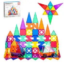 PicassoTiles - PICASSO-TILES Magnetic Tiles for Kids, 82PCS Construction STEM Building Blocks Educational Toy - Multicolor