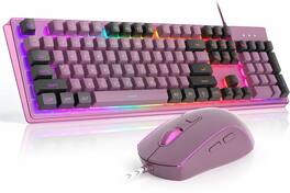 Bundle - Core Tech - 104-Key Wired Membrane Gaming Keyboard and Optical Mouse Combo with RGB Lighting - Blackcurrant