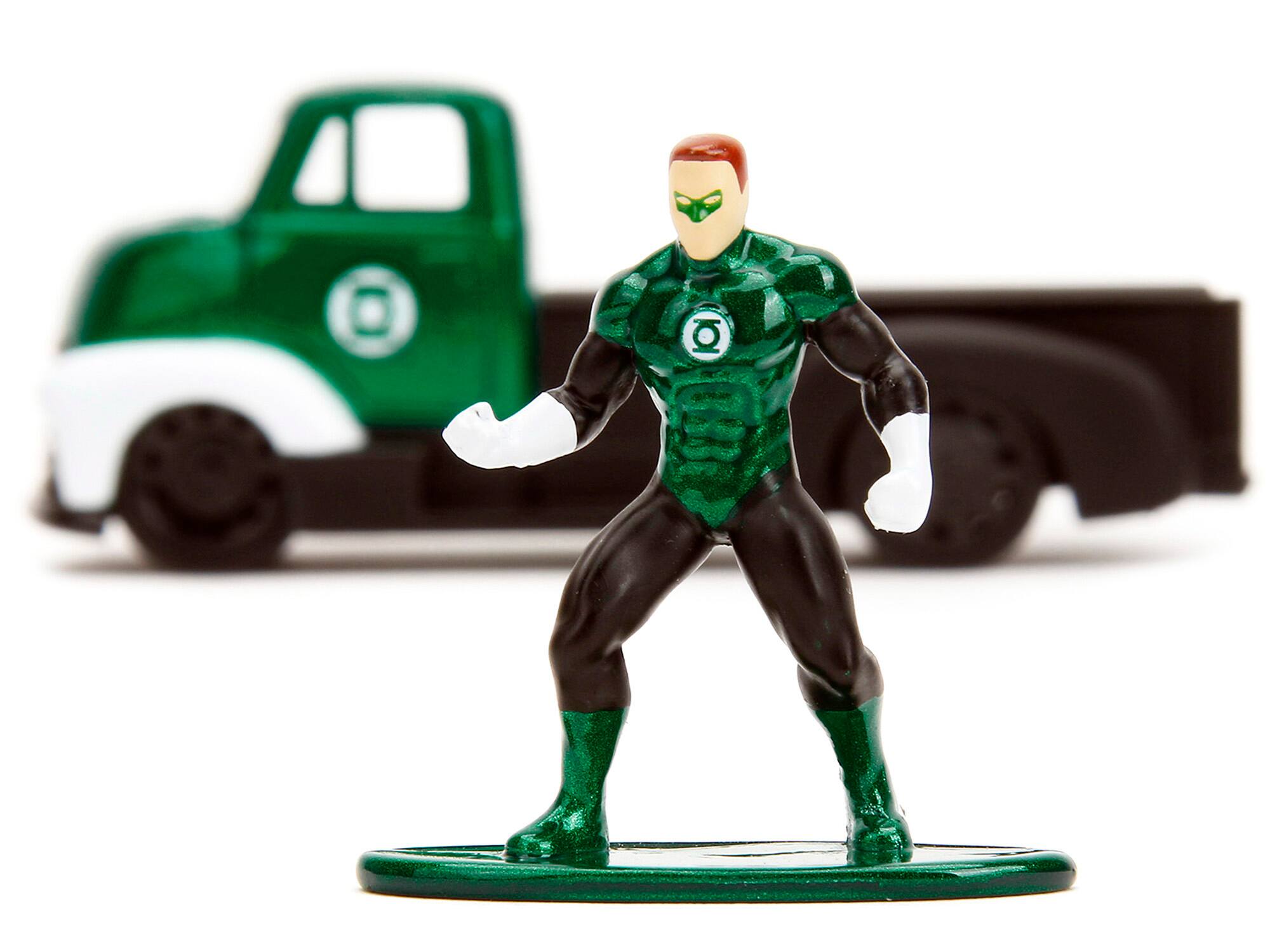 Alt View 4. Jada - 1952 Chevrolet COE Pickup Truck Green Metallic & Black & Green Lantern Figure "DC Comics" 1/32 Model Car by Jada.