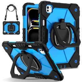 Dteck - Case for Apple iPad Pro 13-inch (M5) 2025/(M4) 2024 , 3-Layer Rugged Kickstand Handle Grip Cover+Strap - Black Blue