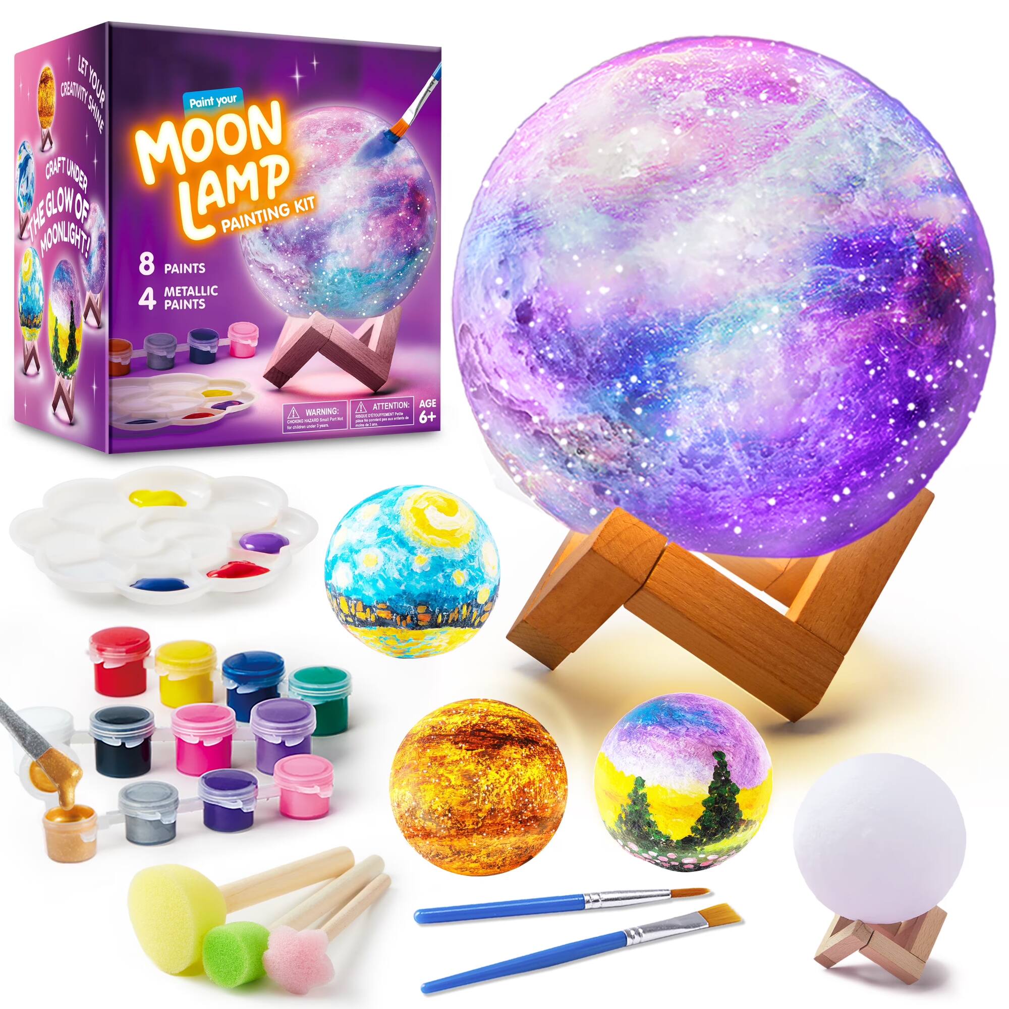 MOON LAMP PAINTING KIT  
8 PAINTS  
4 METALLIC PAINTS  
WARNING: ATTENTION AGE 6+