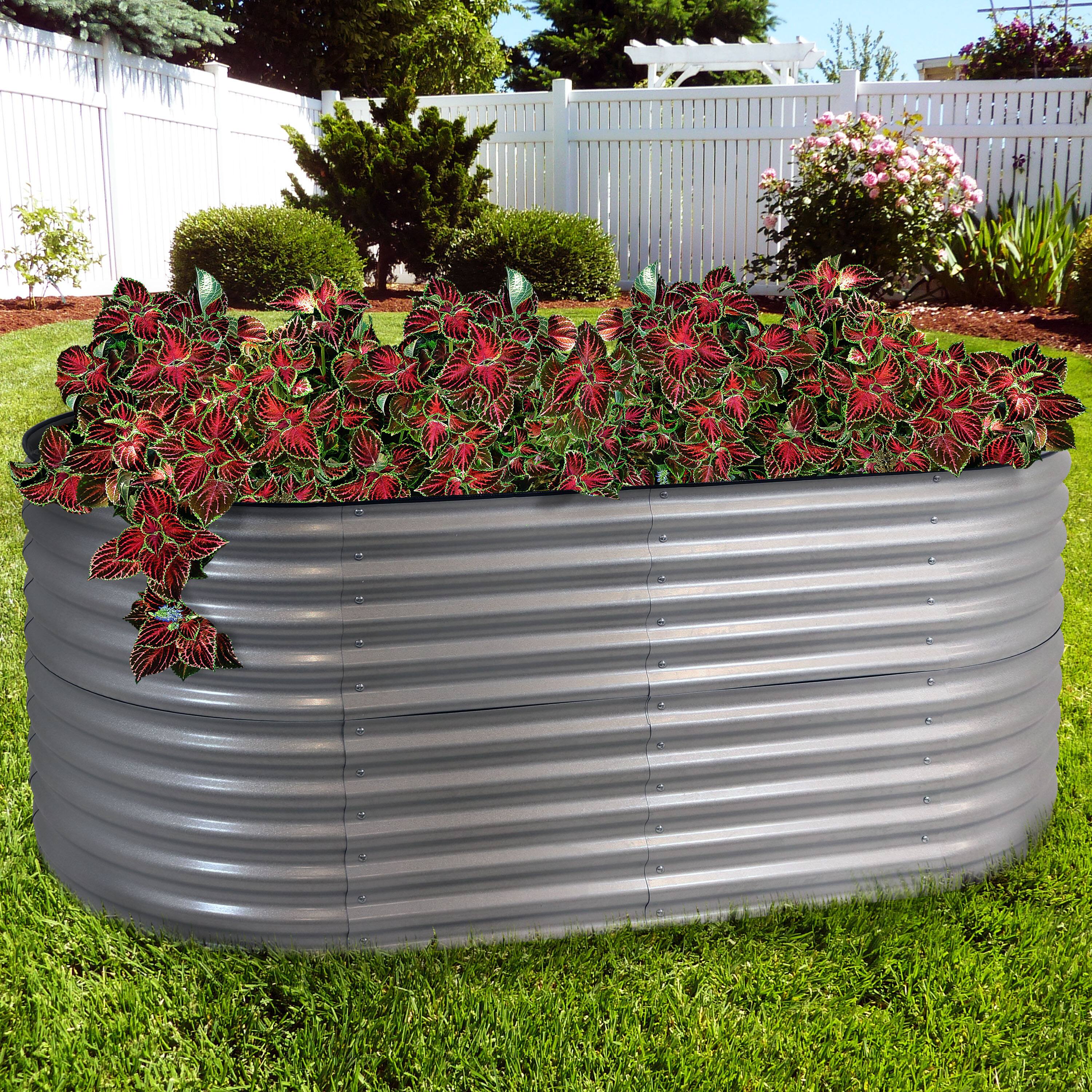Alt View 1. Sunnydaze - Galvalume Steel Oval Raised Garden Bed - 79 in x 32 in - Silver.