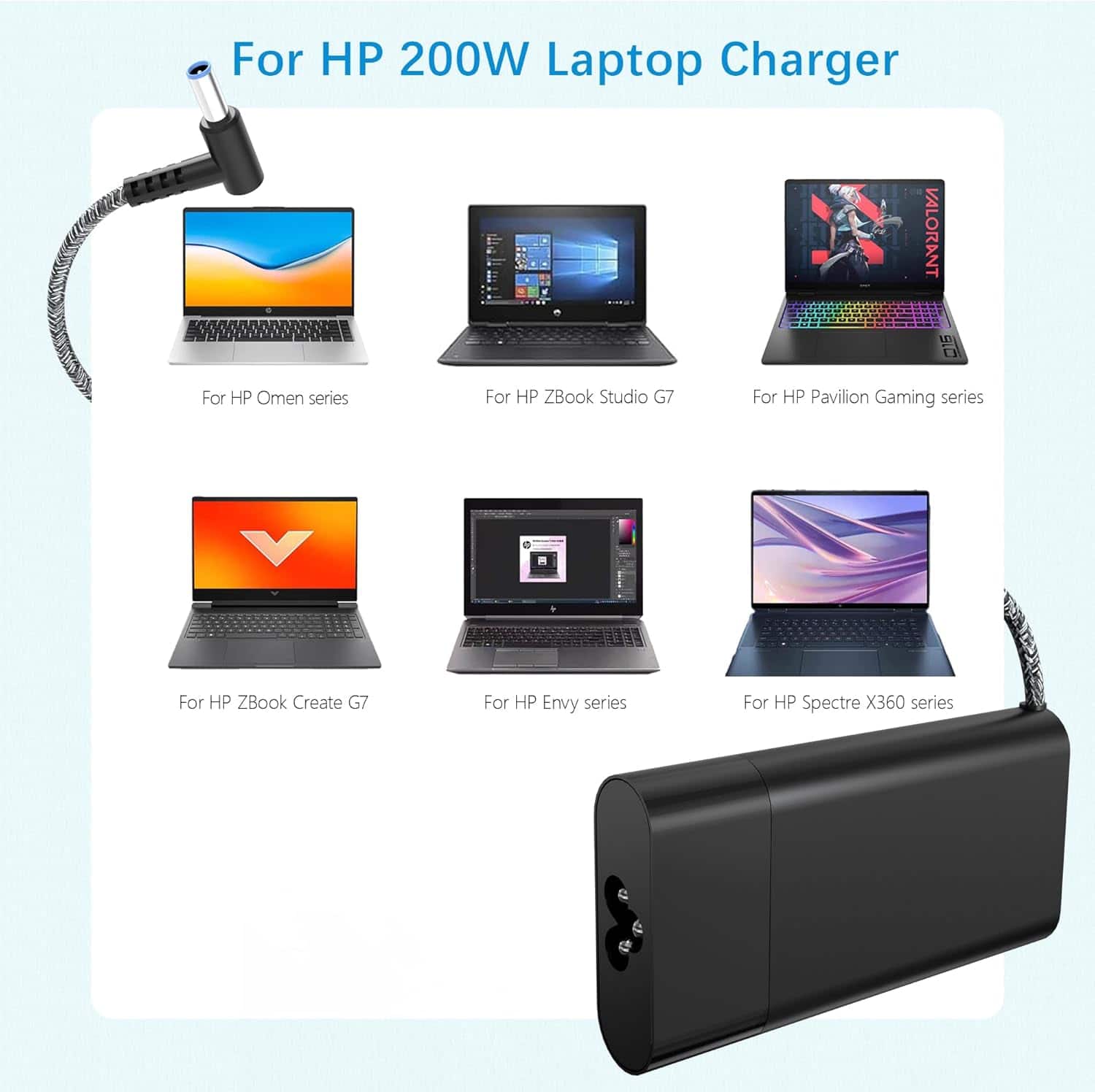 Core Tech 200W Laptop Charger for HP Omen, Victus, Pavilion Gaming