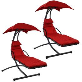 Sunnydaze - Floating Lounge Chair with Canopy/Arc Stand - Set of 2 - Red