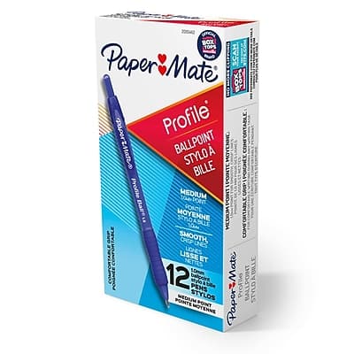 Paper Mate - Profile Retractable Ballpoint Pen, Medium Point, Dozen - Blue Ink