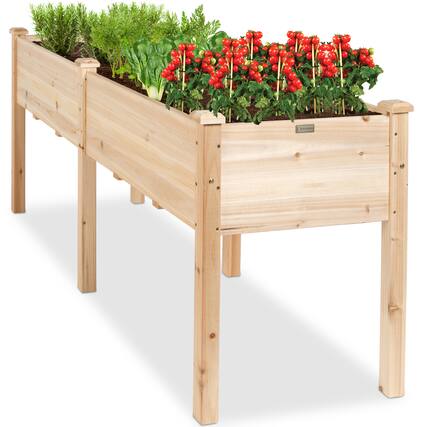 Front. Best Choice Products - Best Choice Products 72x24x30in Raised Garden Bed, Elevated Wood Planter Box for Patio w/ Divider Panel - Natural - Natural.