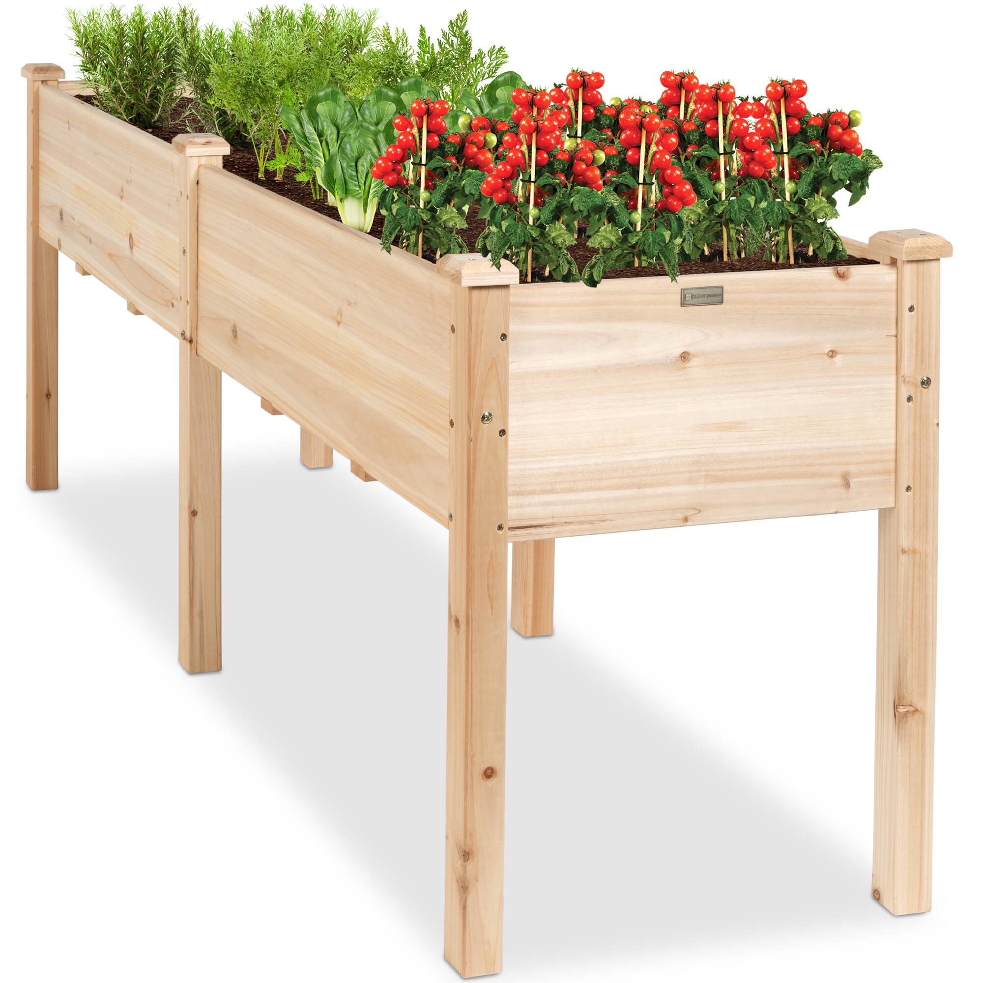 Front. Best Choice Products - Best Choice Products 72x24x30in Raised Garden Bed, Elevated Wood Planter Box for Patio w/ Divider Panel - Natural - Natural.