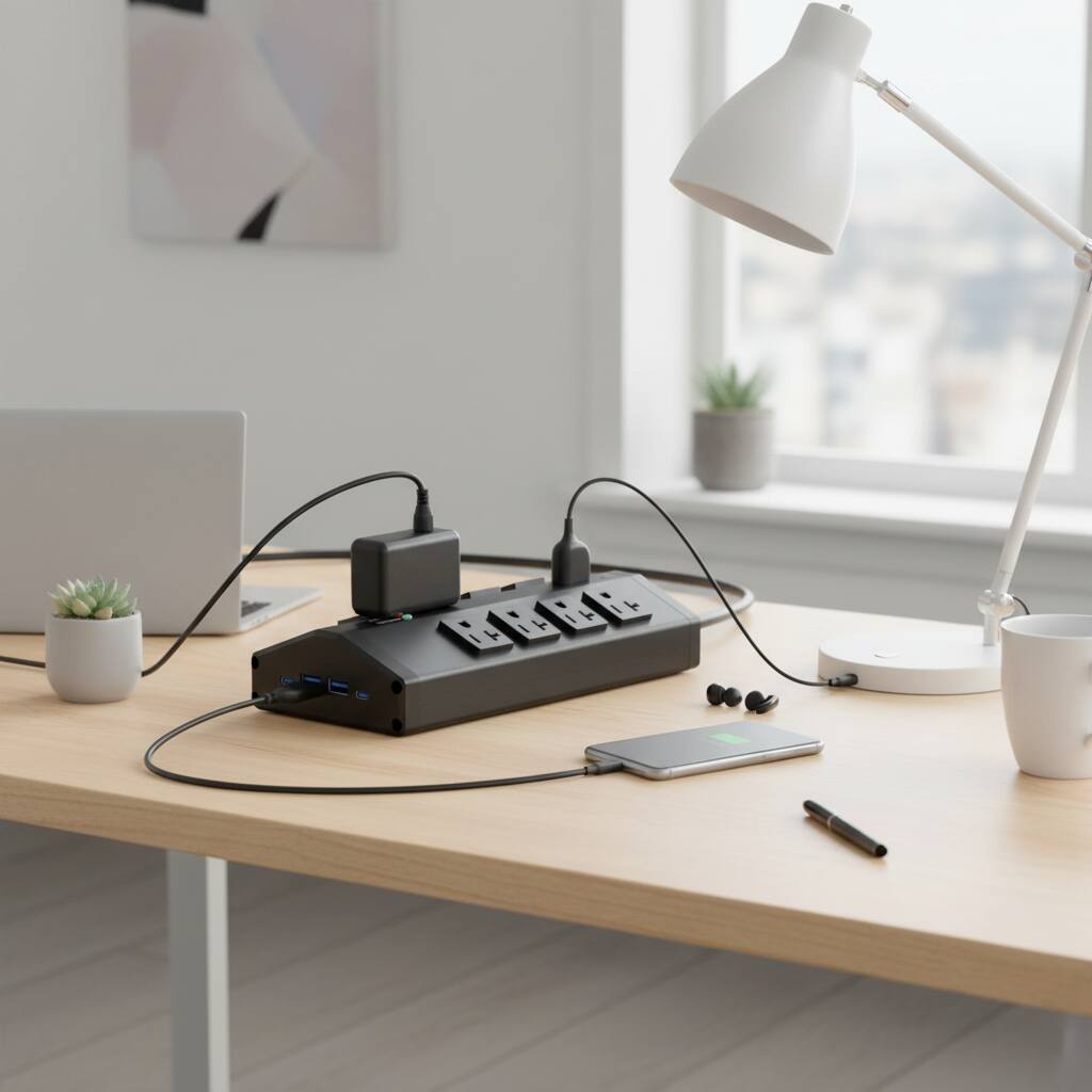 Alt View 2. Dazzed Corner - Heavy Duty Power Strip with 8 Outlets and 4 USB Ports, 6 FT Extension Cord - Black.