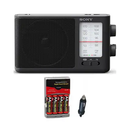 SONY
170 140 120 100 80 53 108 104 100 96 92 88
AM 10kMHZ OPR/BATT FM MHZ TUNE OFF AM FM
Rechargeable Battery Rapid Travel Charger 110/220V
A - AA Batteries Charger
AA AA AA
2 2 2
00 700 00
HAm HAm HAm
D - AA 2 AA
2700mAH
HAm 700