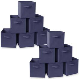 Casafield - (Set of 12) Collapsible Fabric Cubes - Storage Bins - Navy Blue