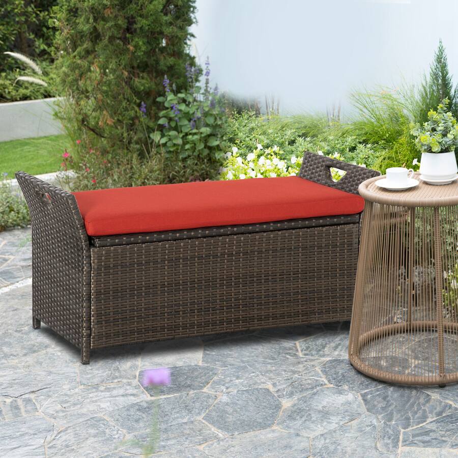 Pe Rattan Outsunny Gallon Patio Wicker Storage Bench, Outdoor PE Rattan Furniture ...