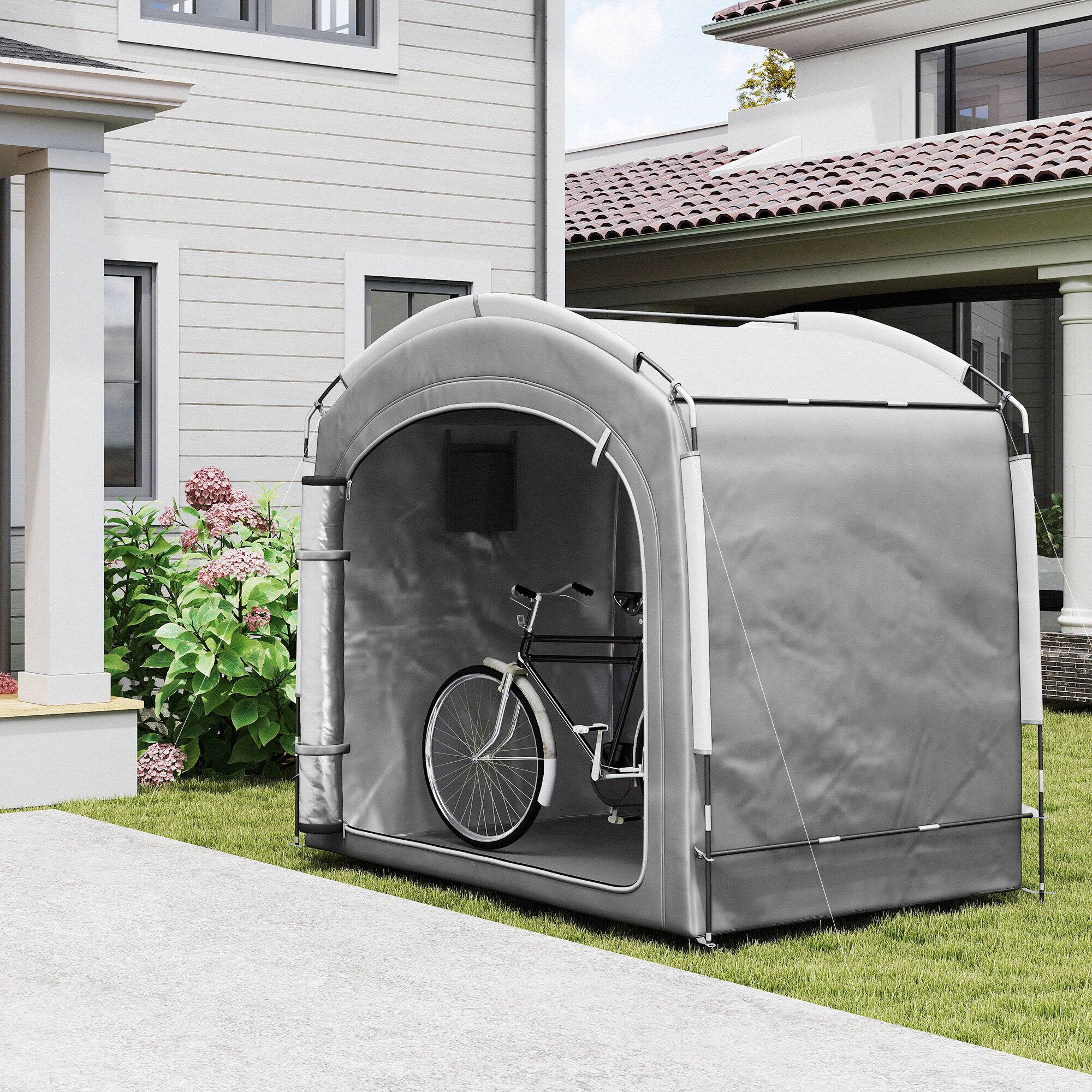 Alt View 1. Outsunny - Storage Shed Tent, Portable and Waterproof with 210D Oxford Fabric and Carry Bag for 3-4 Bicycles - Dark Gray.