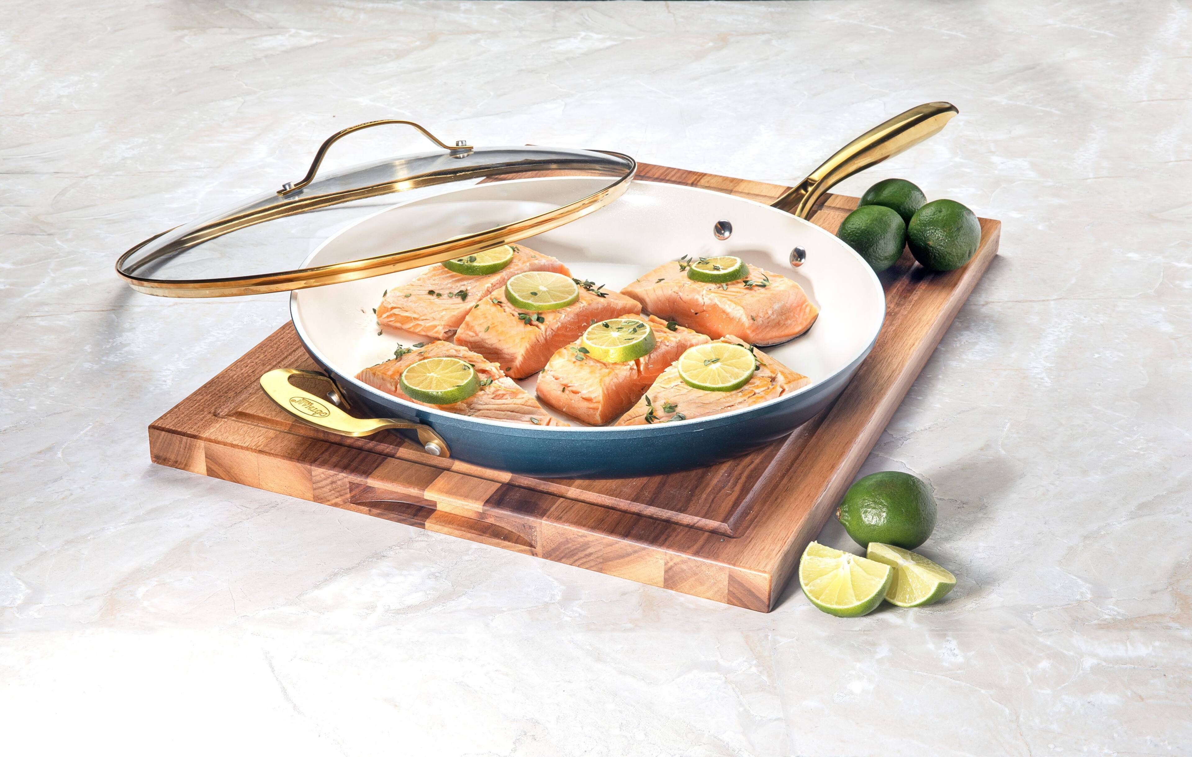 Alt View 3. Gotham Steel - Gotham Steel Navy 14'' Ultra Nonstick Ceramic Family Pan with Helper Handle - Navy.