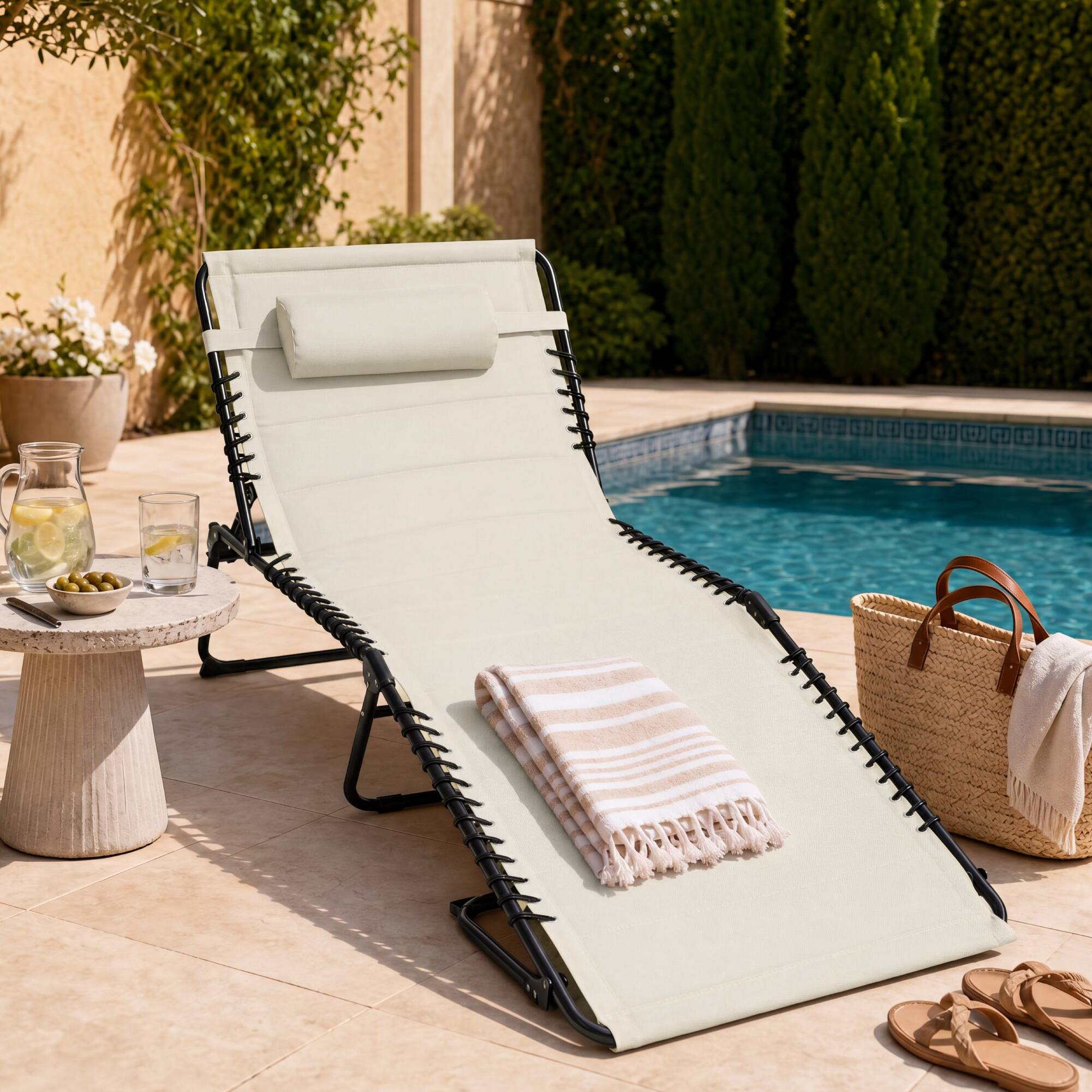 Alt View 2. Best Choice Products - Best Choice Products Extra Wide Padded Patio Chaise Lounge Chair, Portable Recliner w/ 8 Positions - Ivory - Ivory.