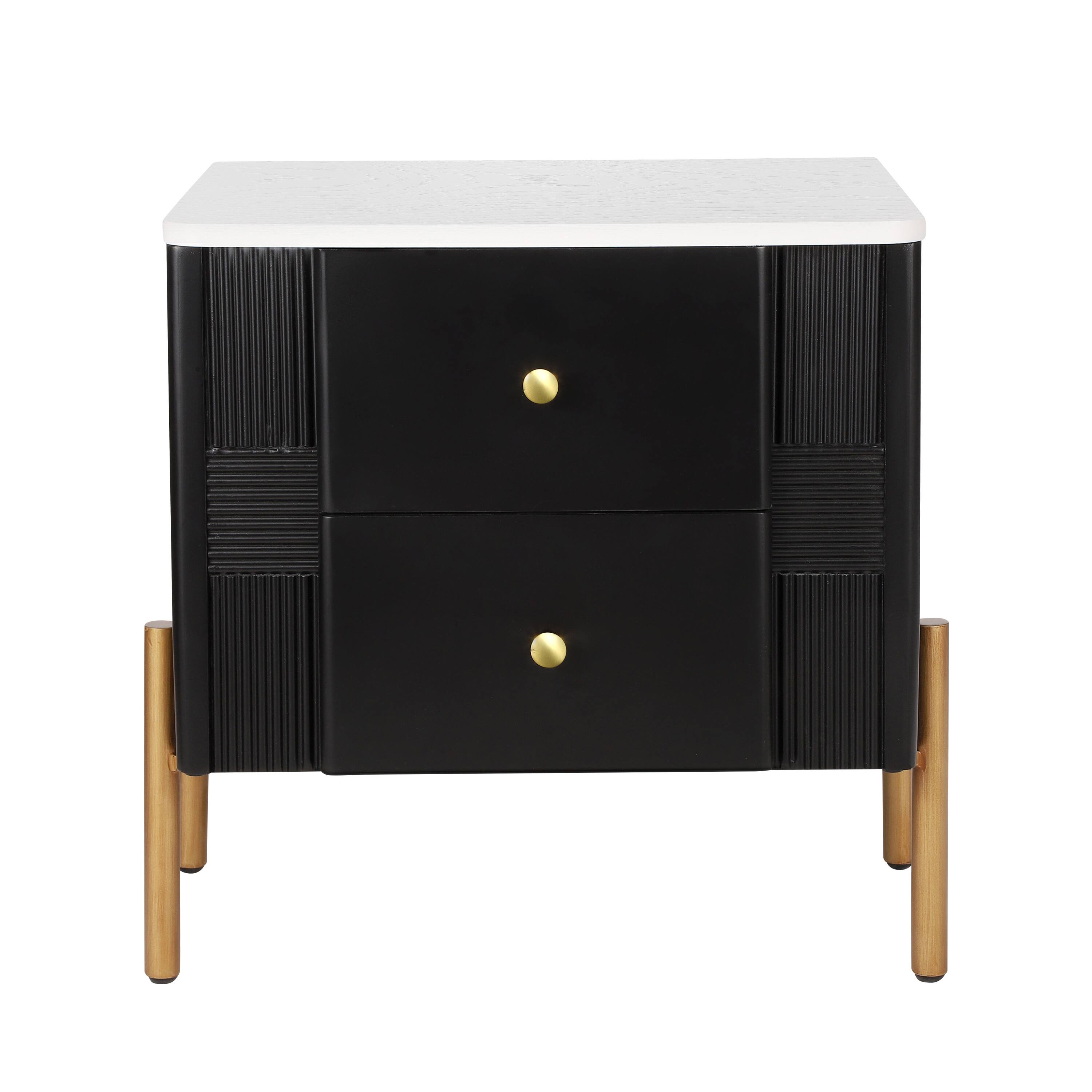 Alt View 4. Spaco - Spaco Modern Nightstand with Style - Fluted Design, 2 Drawers, Golden Handles & Legs - Ideal for Bedroom & Living - Black.