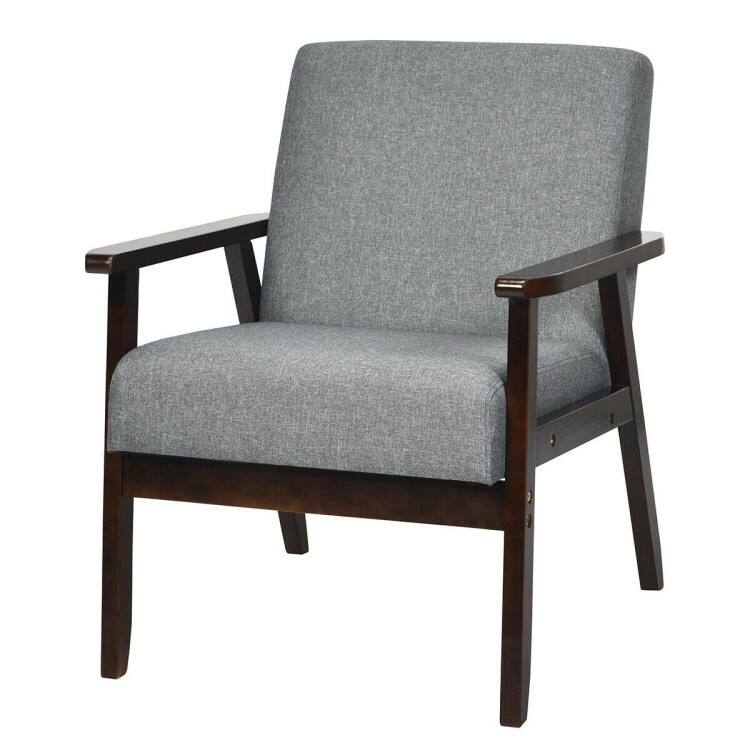Front. SlickBlue - Classic Retro Modern Linen Wide Chair – Stylish Upholstered Accent with Espresso Wood Frame - Grey.