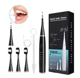 Cluzine - Sonic Electric Toothbrush Tartar Plaque Remover Dental Scaler Oral Hygiene Teeth Cleaning Kit - Black
